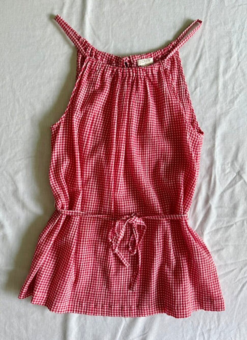 J Crew Gingham Red Tie-Waist Tank SzXS